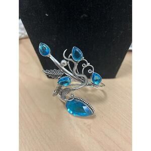 Unique Wearable Art Wrap Around Bracelet with Snake, Butterfly, and Aquamarine